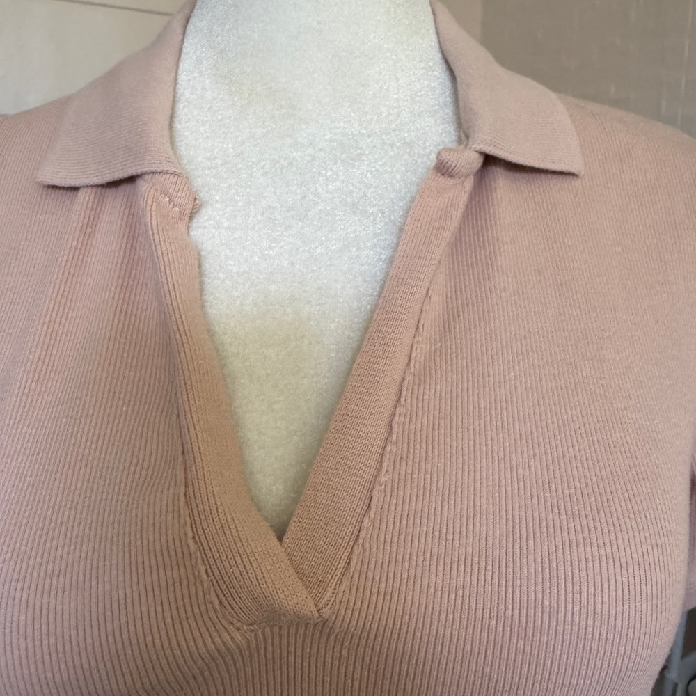 Zara Blush Pink Ribbed Crop Polo Top Size Large - Picture 6 of 6